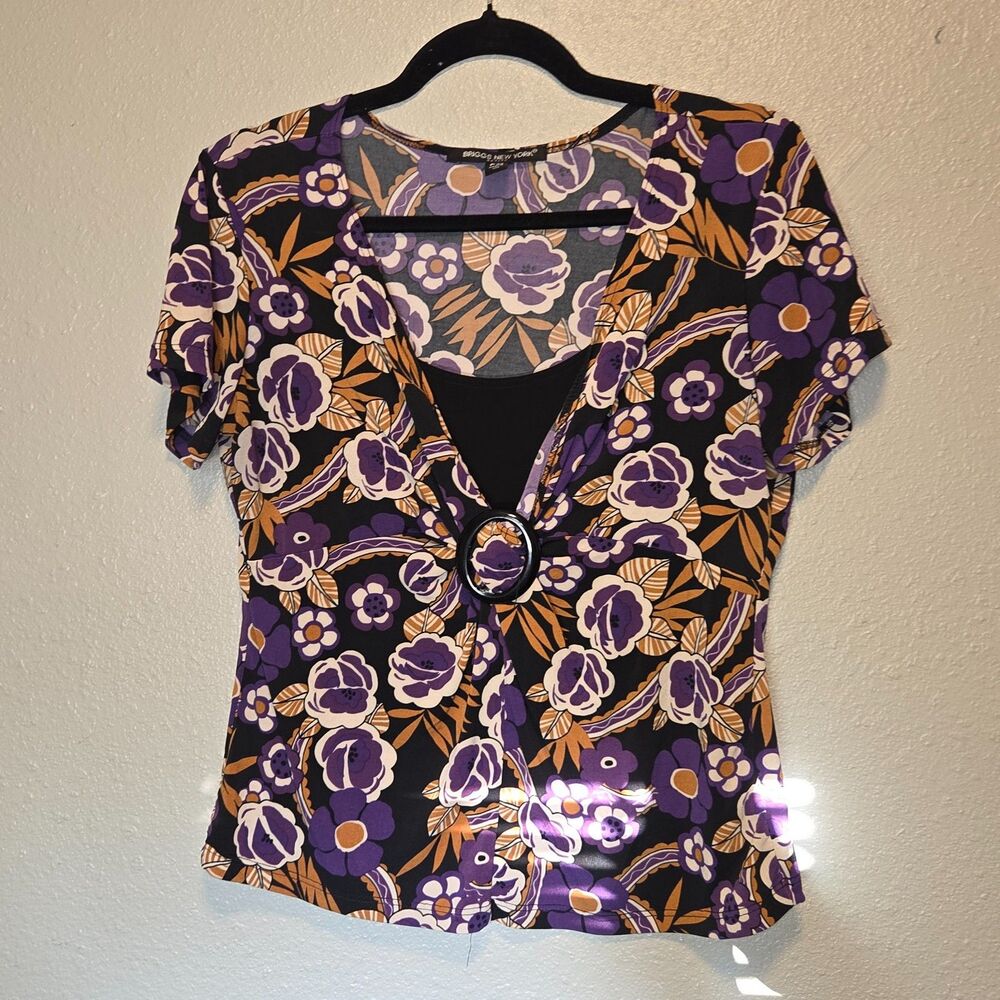 Vintage Y2K Briggs New York Floral O-Ring Top Petite Medium Made in USA